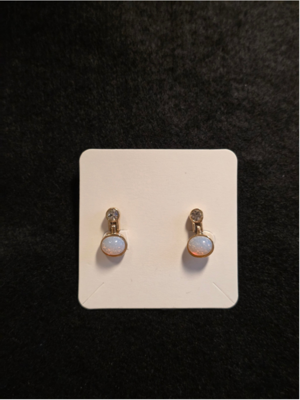 RARE 1980s Givenchy Faux Opal and Crystal Clip on Earrings - Picture 9 of 16